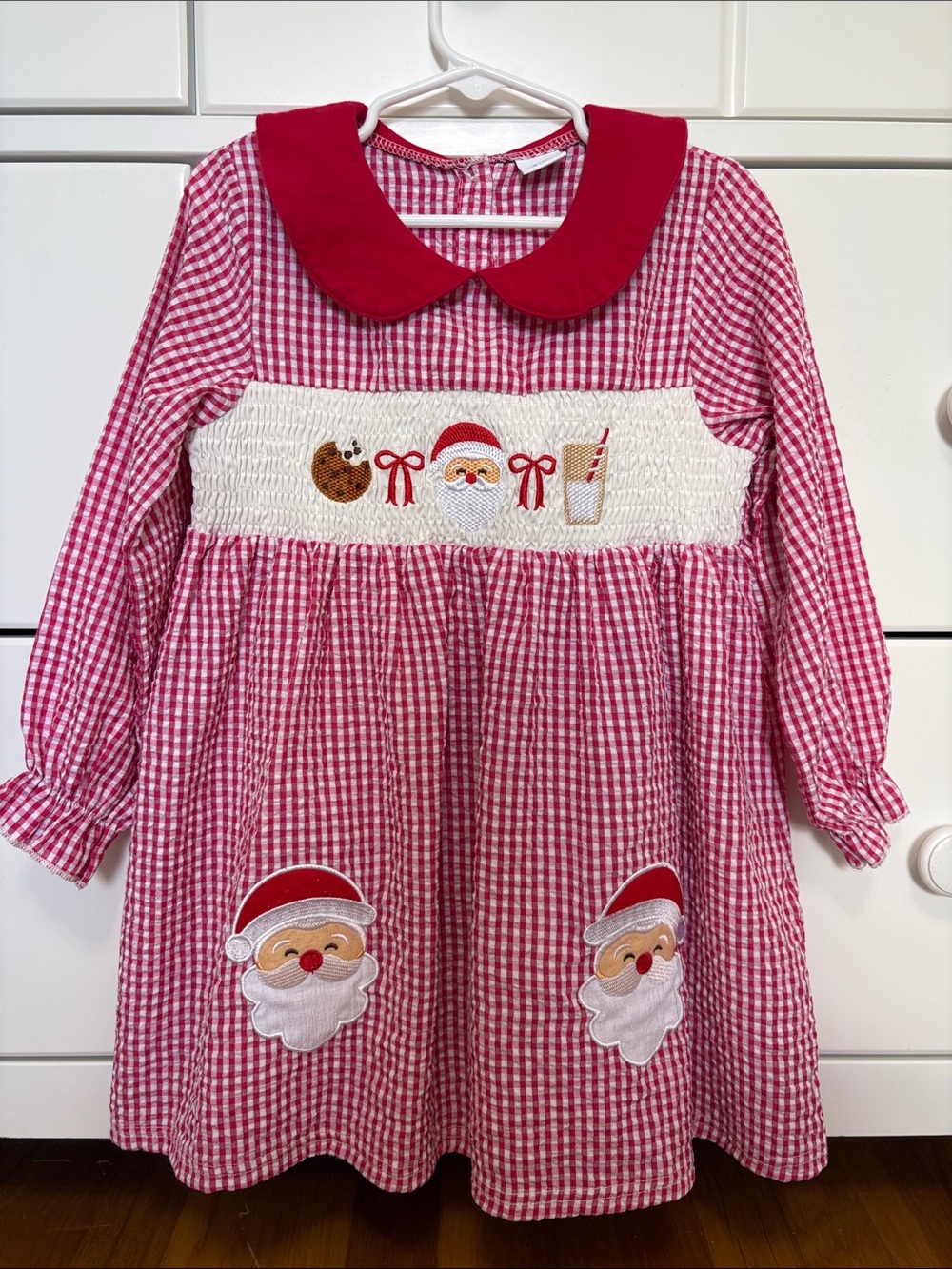 Girls' Red Gingham Santa Smocked Holiday Dress Christmas Christmas Eve Festive